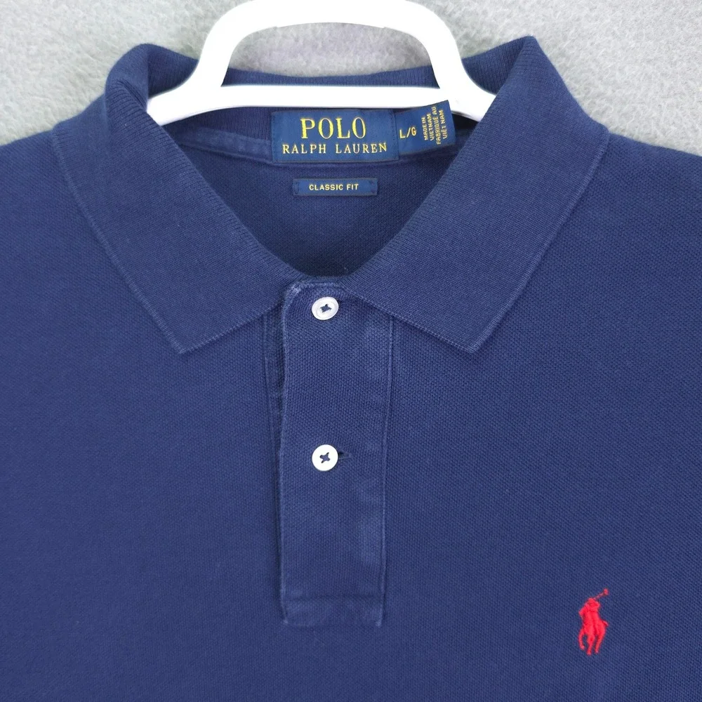 Polo Ralph Lauren Shirt Mens Large Blue Classic Fit Short Sleeve Pique Polo L